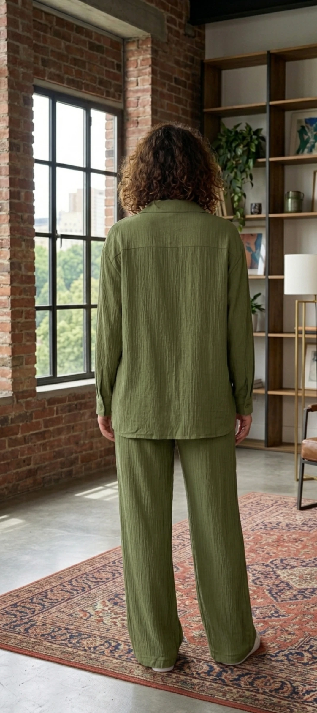 Khaki Green 2-Piece Set - Flowy Pants & Shirt – photo 2